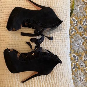 Betsey Johnson new without box Black Suede tie front bootie